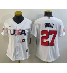 Women's USA Baseball #27 Mike Trout 2023 White World Classic Replica Stitched Jersey