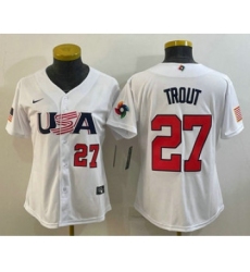 Women's USA Baseball #27 Mike Trout Number 2023 White World Classic Replica Stitched Jersey