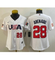 Women's USA Baseball #28 Nolan Arenado Number 2023 White World Classic Replica Stitched Jersey