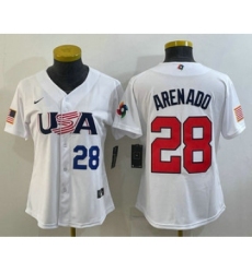 Women's USA Baseball #28 Nolan Arenado Number 2023 White World Classic Replica Stitched Jerseys