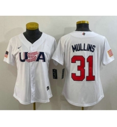 Women's USA Baseball #31 Cedric Mullins 2023 White World Classic Stitched Jersey