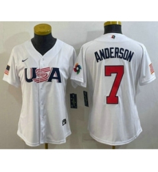 Women's USA Baseball #7 Tim Anderson 2023 White World Classic Stitched Jersey