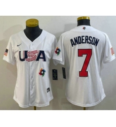 Women's USA Baseball #7 Tim Anderson 2023 White World Classic Stitched Jerseys