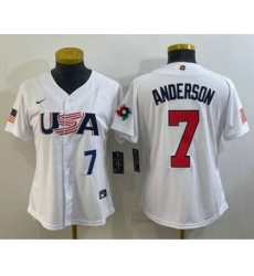 Women's USA Baseball #7 Tim Anderson Number 2023 White World Classic Stitched Jerseys