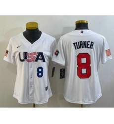 Women's USA Baseball #8 Trea Turner Number 2023 White World Classic Stitched Jersey