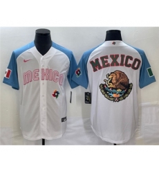 Men's Mexico Baseball 2023 White Blue Team Big Logo World Baseball Classic Stitched Jersey