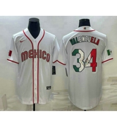 Men's Mexico Baseball #34 Fernando Valenzuela 2023 White World Classic Stitched Jersey