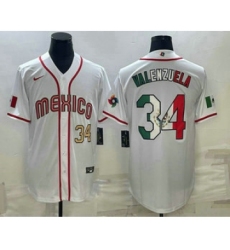 Men's Mexico Baseball #34 Fernando Valenzuela Number 2023 White World Classic Stitched Jerseys