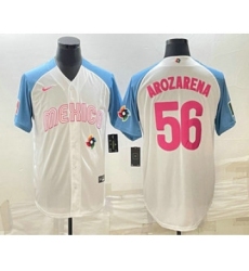 Men's Mexico Baseball #56 Randy Arozarena 2023 White Blue World Classic Stitched Jersey1