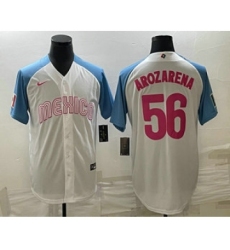 Men's Mexico Baseball #56 Randy Arozarena 2023 White Blue World Classic Stitched Jersey2