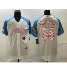 Men's Mexico Baseball #56 Randy Arozarena 2023 White Blue World Classic Stitched Jersey