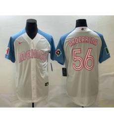 Men's Mexico Baseball #56 Randy Arozarena 2023 White Blue World Classic Stitched Jerseys