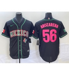 Men's Mexico Baseball #56 Randy Arozarena Number 2023 Black Pink World Classic Stitched Jersey1