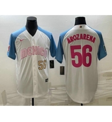 Men's Mexico Baseball #56 Randy Arozarena Number 2023 White Blue World Classic Stitched Jersey10