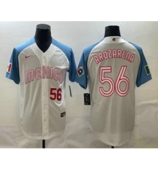 Men's Mexico Baseball #56 Randy Arozarena Number 2023 White Blue World Classic Stitched Jersey1