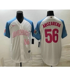 Men's Mexico Baseball #56 Randy Arozarena Number 2023 White Blue World Classic Stitched Jersey7