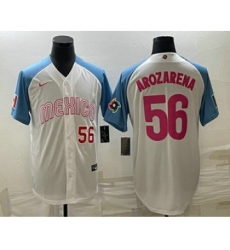 Men's Mexico Baseball #56 Randy Arozarena Number 2023 White Blue World Classic Stitched Jersey8