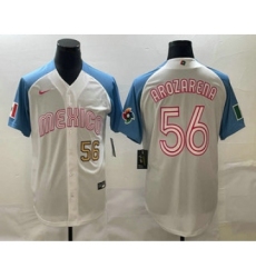 Men's Mexico Baseball #56 Randy Arozarena Number 2023 White Blue World Classic Stitched Jerseys