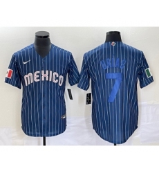 Men's Mexico Baseball #7 Julio Urías 2023 Navy World Baseball Classic Stitched Jersey2