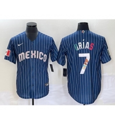 Men's Mexico Baseball #7 Julio Urías 2023 Navy World Baseball Classic Stitched Jersey4