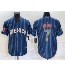 Men's Mexico Baseball #7 Julio Urías 2023 Navy World Baseball Classic Stitched Jersey