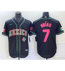 Men's Mexico Baseball #7 Julio Urias 2023 Black Pink World Classic Stitched Jersey1