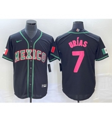 Men's Mexico Baseball #7 Julio Urias 2023 Black Pink World Classic Stitched Jersey