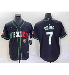 Men's Mexico Baseball #7 Julio Urias 2023 Black White World Classic Stitched Jersey 1