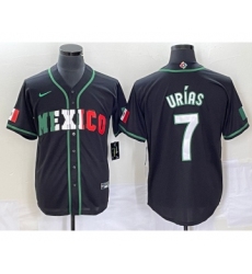 Men's Mexico Baseball #7 Julio Urias 2023 Black White World Classic Stitched Jersey