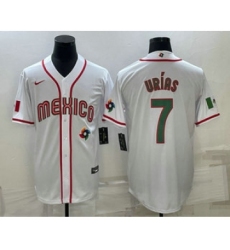 Men's Mexico Baseball #7 Julio Urias 2023 White Blue World Baseball Classic Stitched Jersey