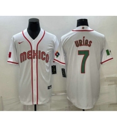 Men's Mexico Baseball #7 Julio Urias 2023 White Blue World Baseball Classic Stitched Jerseys