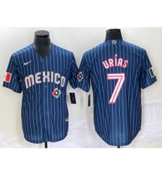 Men's Mexico Baseball #7 Julio Urias Navy Blue Pinstripe 2020 World Series Cool Base Nike Jersey 1