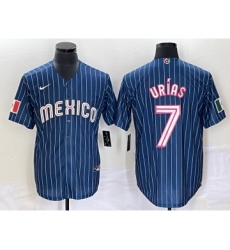 Men's Mexico Baseball #7 Julio Urias Navy Blue Pinstripe 2020 World Series Cool Base Nike Jersey