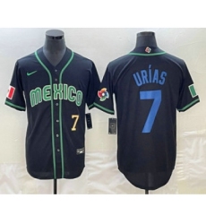 Men's Mexico Baseball #7 Julio Urias Number 2023 Black Blue World Classic Stitched Jerseys