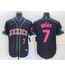 Men's Mexico Baseball #7 Julio Urias Number 2023 Black Pink World Classic Stitched Jersey1