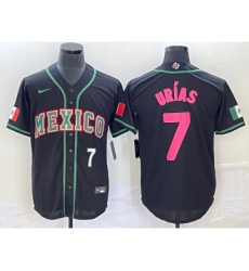 Men's Mexico Baseball #7 Julio Urias Number 2023 Black Pink World Classic Stitched Jersey2