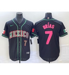 Men's Mexico Baseball #7 Julio Urias Number 2023 Black Pink World Classic Stitched Jersey3