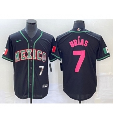 Men's Mexico Baseball #7 Julio Urias Number 2023 Black Pink World Classic Stitched Jersey4