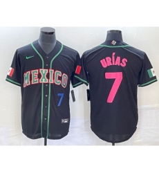 Men's Mexico Baseball #7 Julio Urias Number 2023 Black Pink World Classic Stitched Jersey