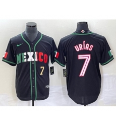 Men's Mexico Baseball #7 Julio Urias Number 2023 Black White World Classic Stitched Jersey2