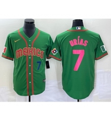 Men's Mexico Baseball #7 Julio Urias Number 2023 Green World Classic Stitched Jersey11