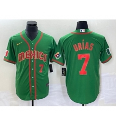 Men's Mexico Baseball #7 Julio Urias Number 2023 Green World Classic Stitched Jersey12