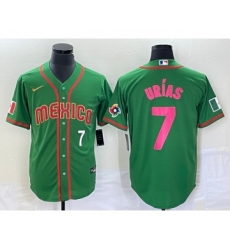 Men's Mexico Baseball #7 Julio Urias Number 2023 Green World Classic Stitched Jersey8