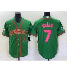 Men's Mexico Baseball #7 Julio Urias Number 2023 Green World Classic Stitched Jersey9