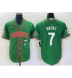 Men's Mexico Baseball #7 Julio Urias Number 2023 Green World Classic Stitched Jersey