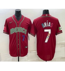 Men's Mexico Baseball #7 Julio Urias Number 2023 Red Blue World Baseball Classic Stitched Jersey1