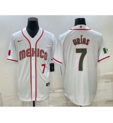 Men's Mexico Baseball #7 Julio Urias Number 2023 White Blue World Baseball Classic Stitched Jersey1