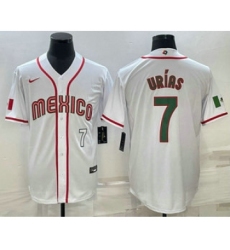 Men's Mexico Baseball #7 Julio Urias Number 2023 White Blue World Baseball Classic Stitched Jersey