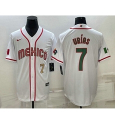 Men's Mexico Baseball #7 Julio Urias Number 2023 White Blue World Baseball Classic Stitched Jerseys