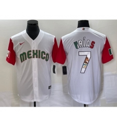 Men's Mexico Baseball #7 Julio Urias Number 2023 White Red World Classic Stitched Jersey 14